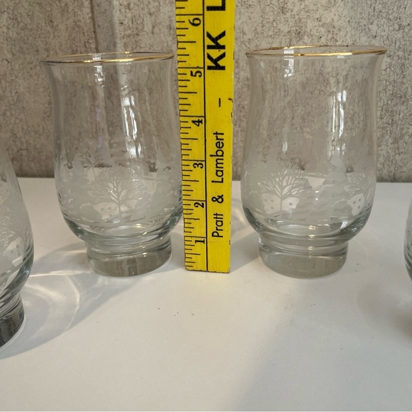 Vintage Libbey Piney Forest Elegant Etched Glass Gold Rimmed Glass Tumblers 4 pc - Picture 6 of 6